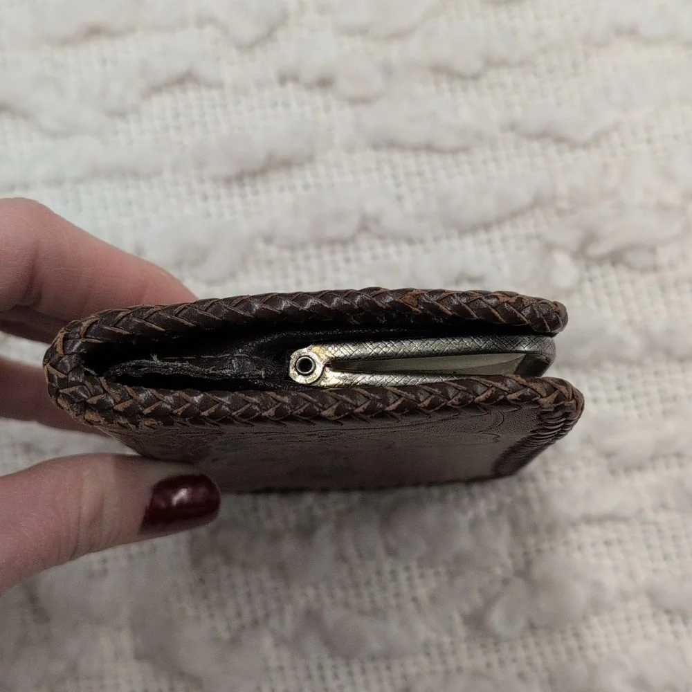 Vintage Leather Tooled Coin Purse 60s Retro Artisan Craft Handmade Wallet